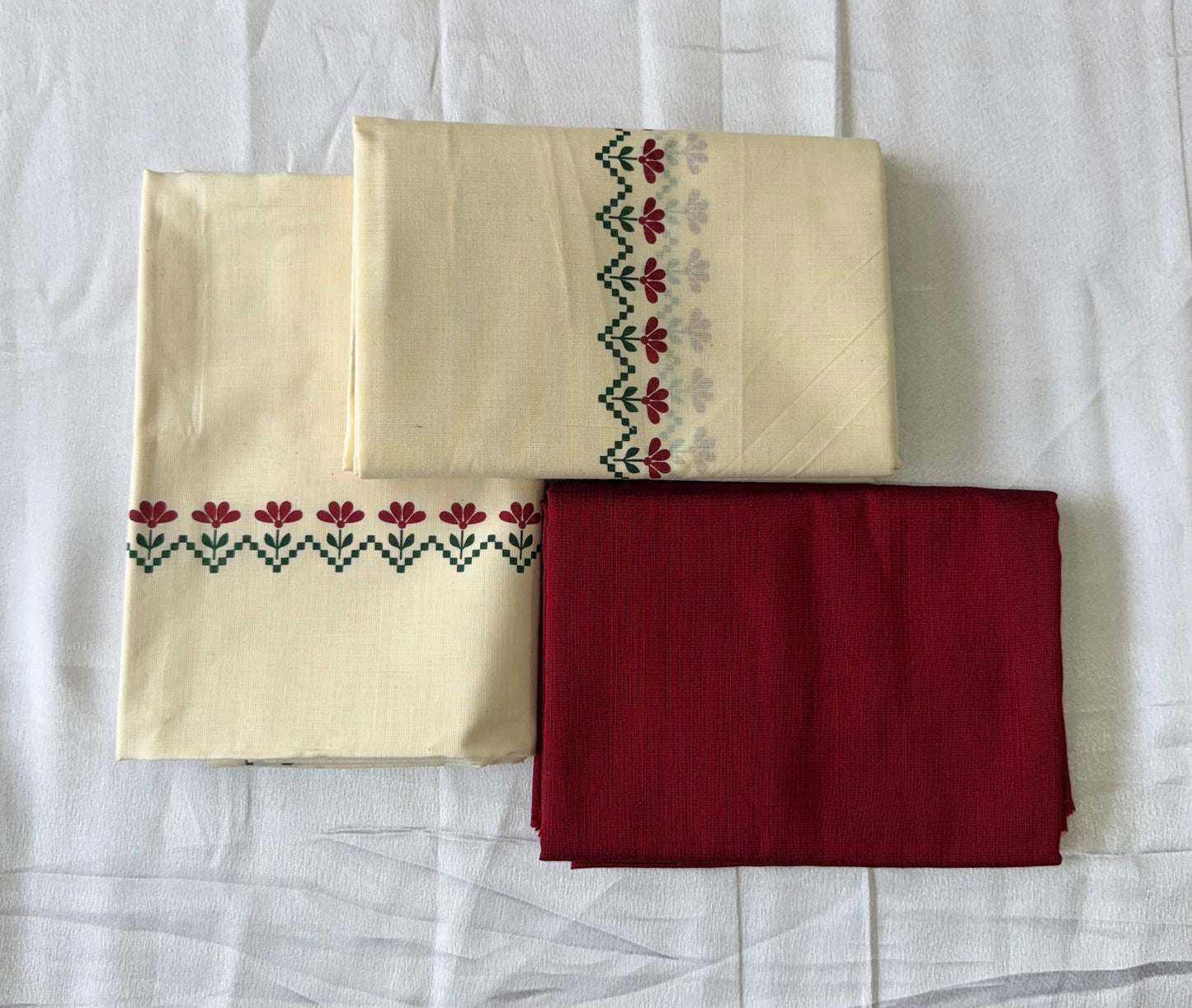 Printed Kerala Set Mundu with Blouse Material | Traditional Floral Border | Premium Cotton