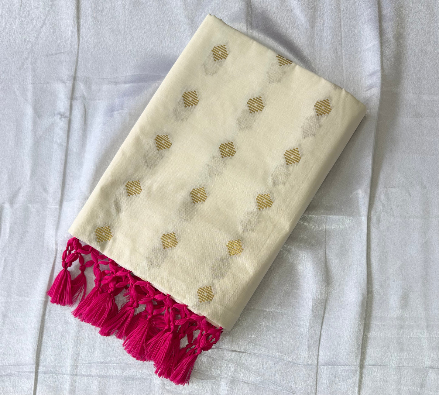 Kerala Set Saree with Attached Blouse | Gold Butta Design | Premium Cotton Blend