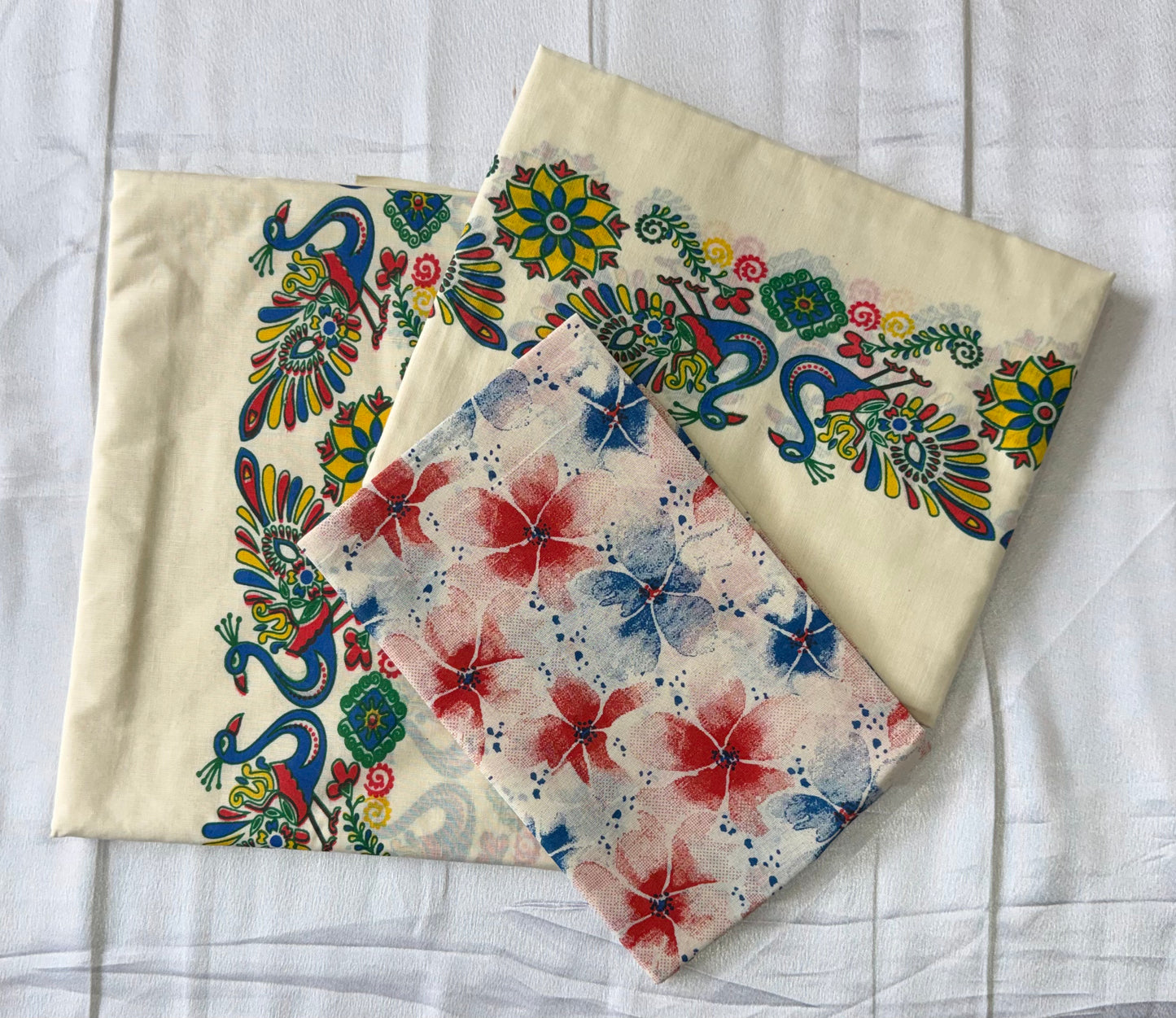 Peacock Printed Kerala Set Mundu with Blouse Material | Traditional Cotton | Premium Festive Wear