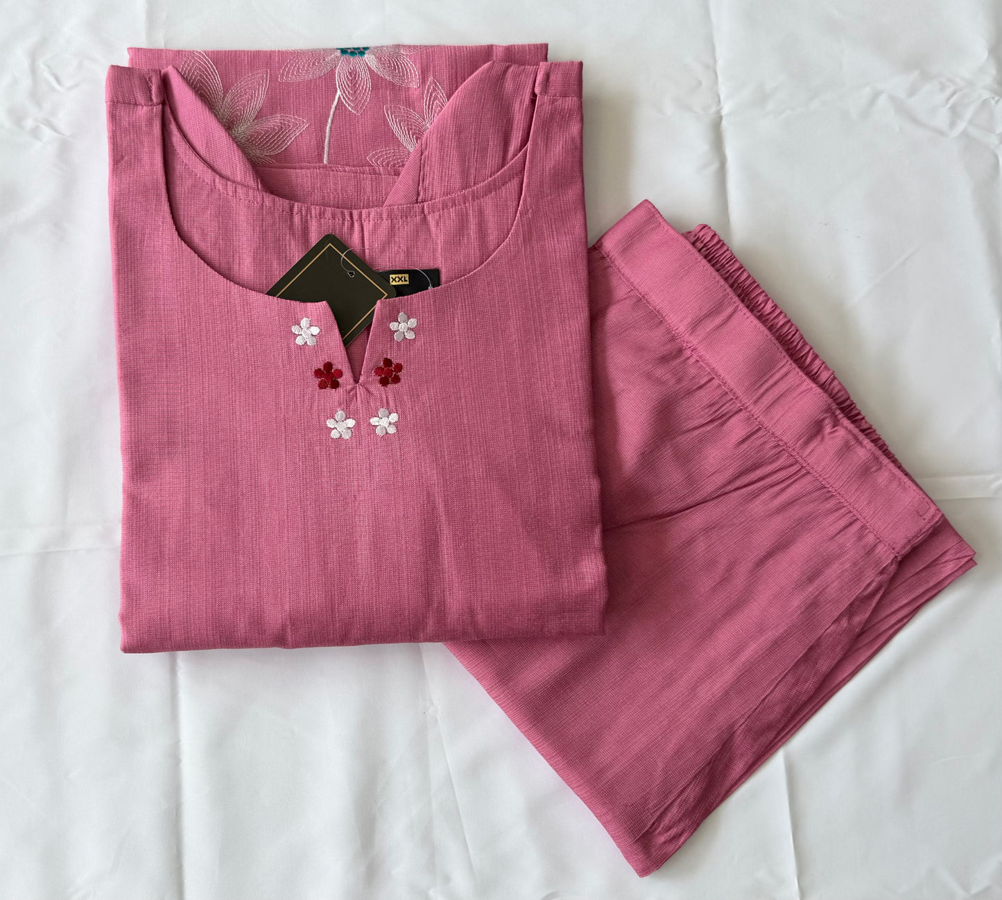 Dusty Pink Thick Cotton Embroidered Co-ord Set for Women