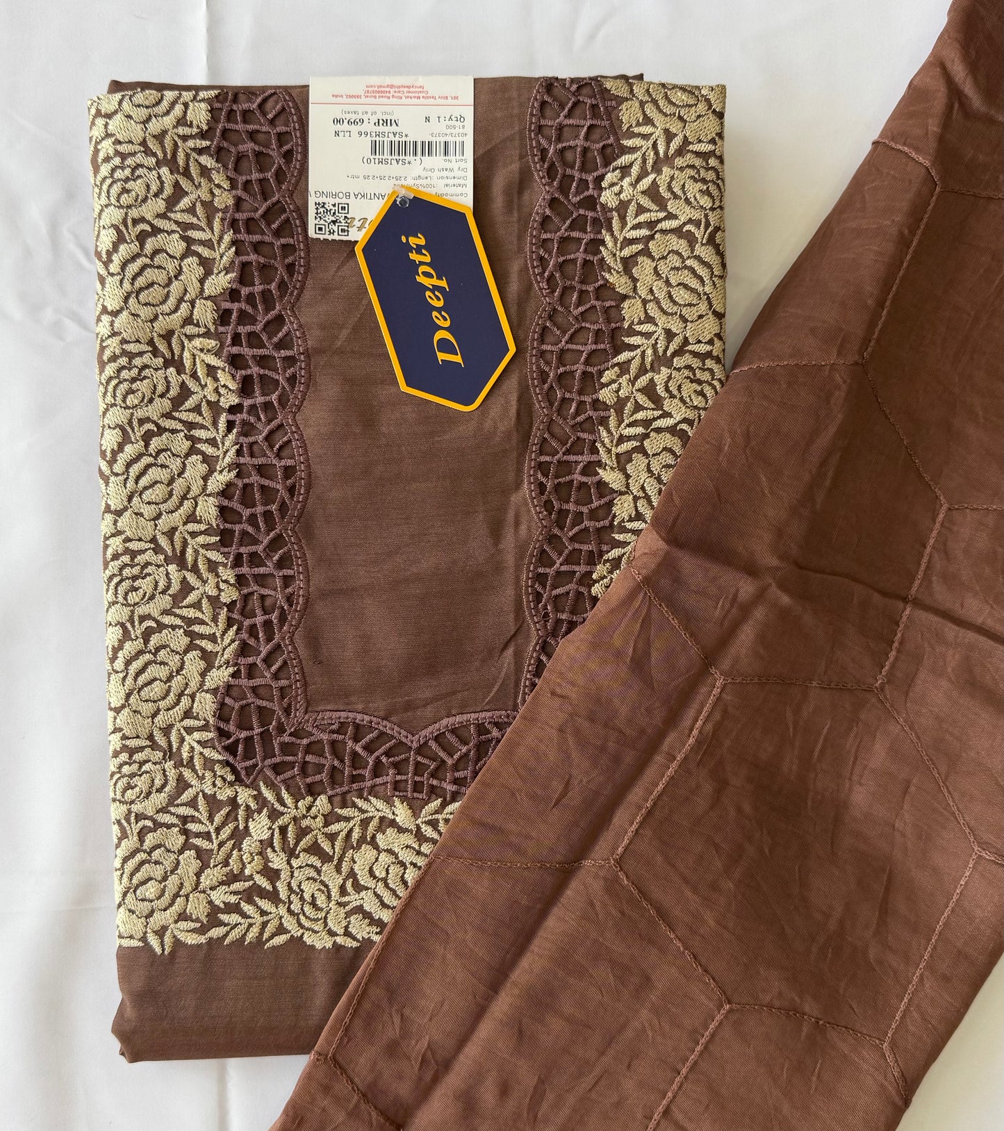 3-Piece Roman Silk Churidar Material Set with Embroidered Neck Design