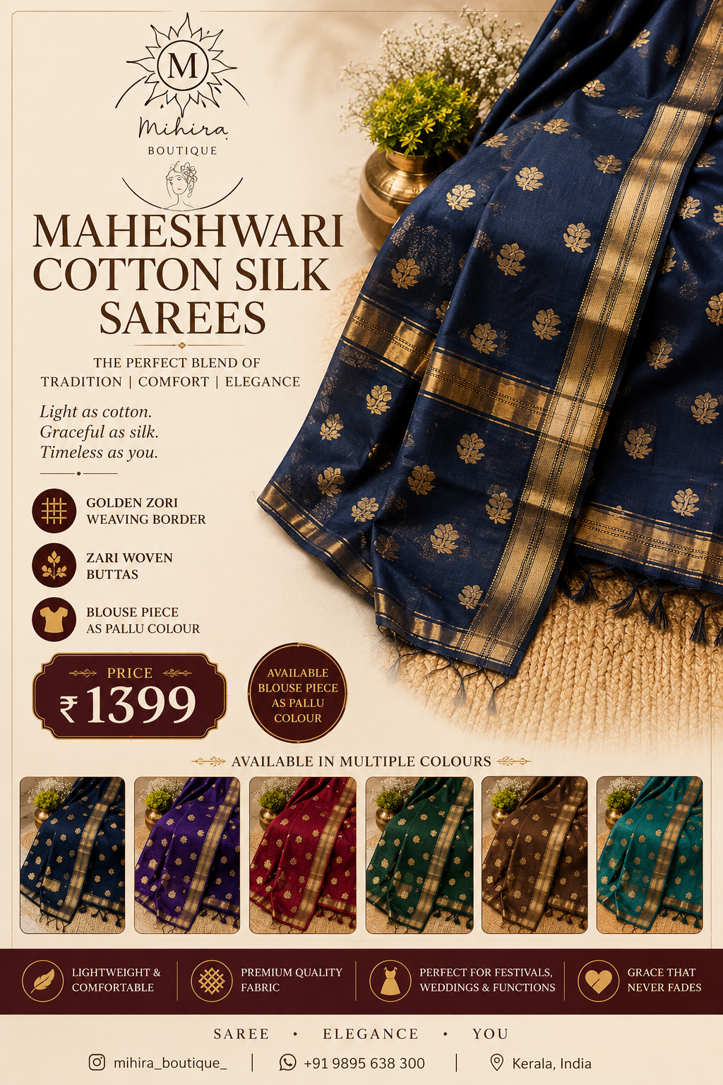 Maheshwari Cotton Silk Sarees – Tradition Meets Everyday Elegance