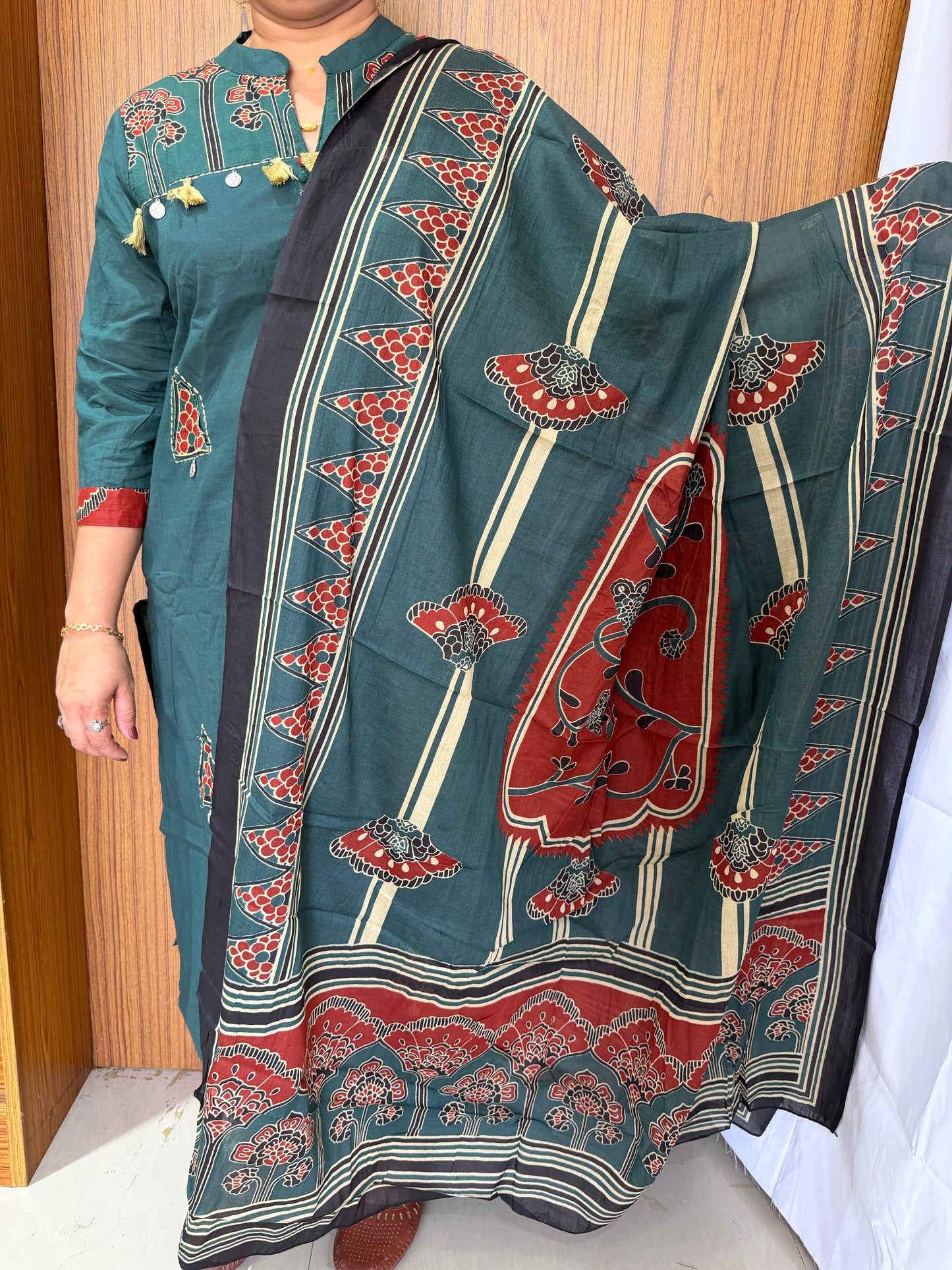 Women's Soft Cotton Embroidered Kurta Set | Teal Green | 3-Piece Ethnic Wear
