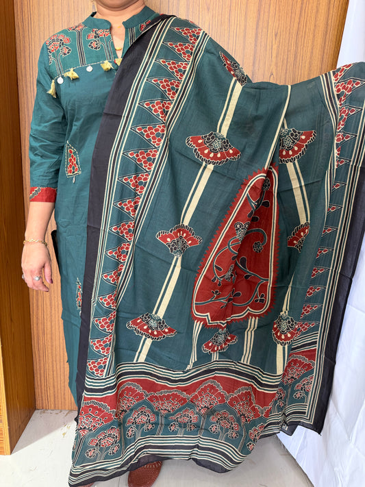 Women's Soft Cotton Embroidered Kurta Set | Teal Green | 3-Piece Ethnic Wear