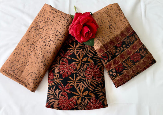 Jaipuri Cotton 3-Piece Dress Material Set – Brown Tropical Leaf Print | Unstitched Cotton Salwar Suit with Dupatta