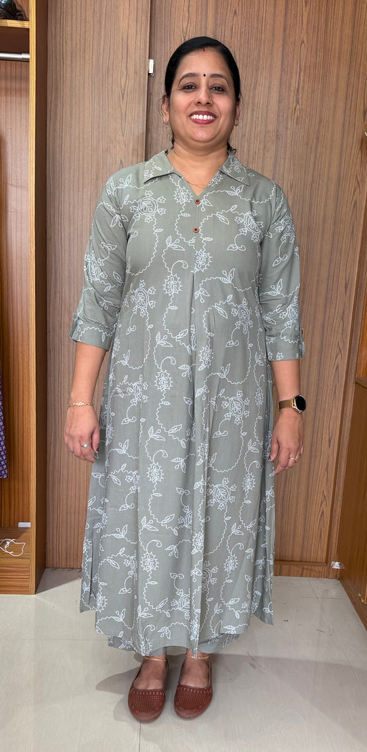 Dusty Green Umbrella Pattern Co-Ord Set with Shirt Collar