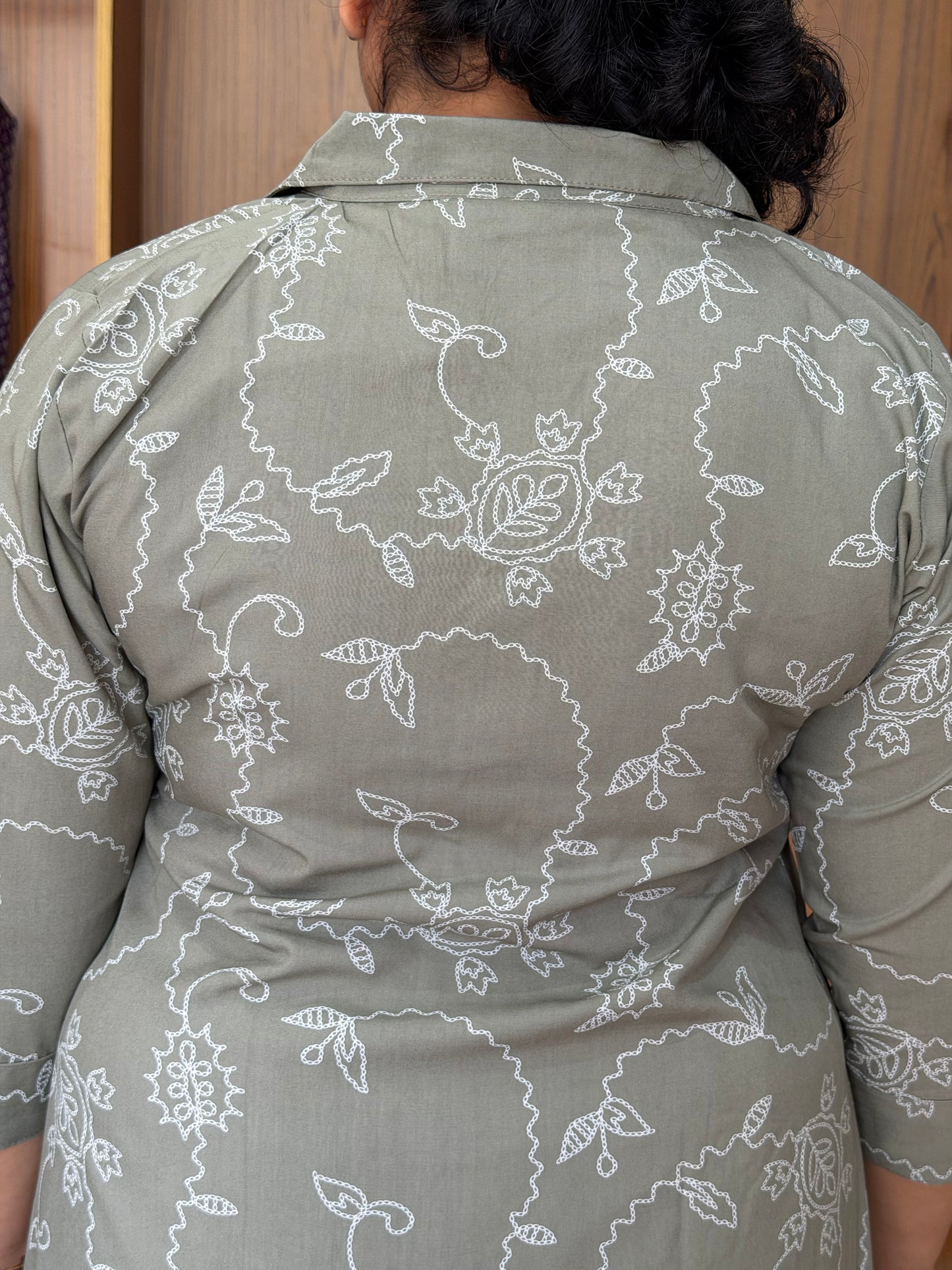 Dusty Green Umbrella Pattern Co-Ord Set with Shirt Collar
