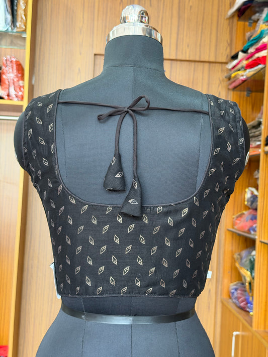 Sleeveless Printed Readymade Blouse with Attached Sleeves – Black