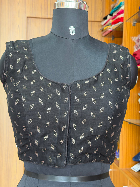 Sleeveless Printed Readymade Blouse with Attached Sleeves – Black