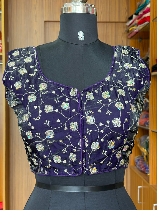 Readymade Embroidered Blouse with Attached Sleeves – Free Size