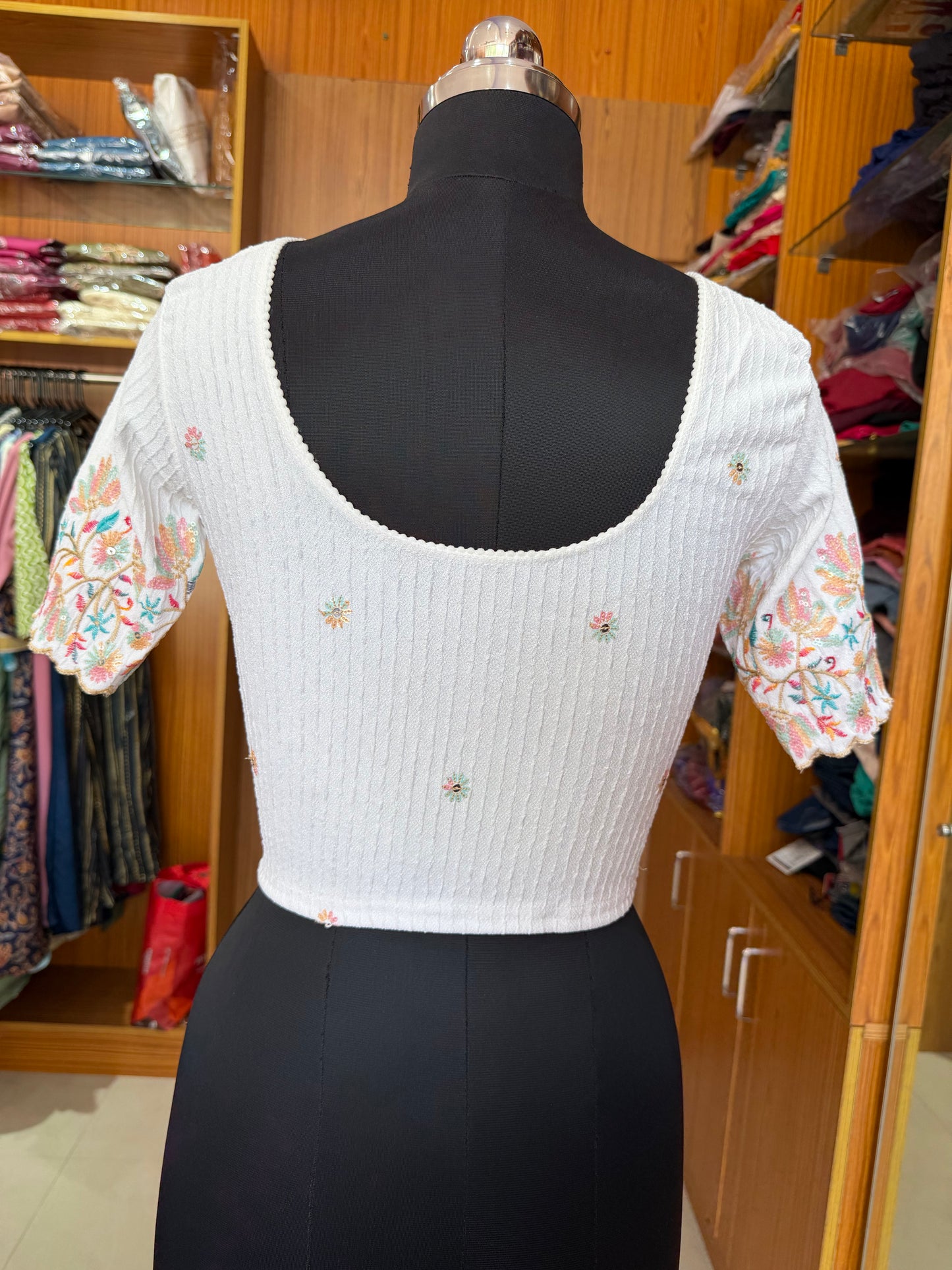 Stretchable Embroidered Readymade Blouse – Half Sleeves