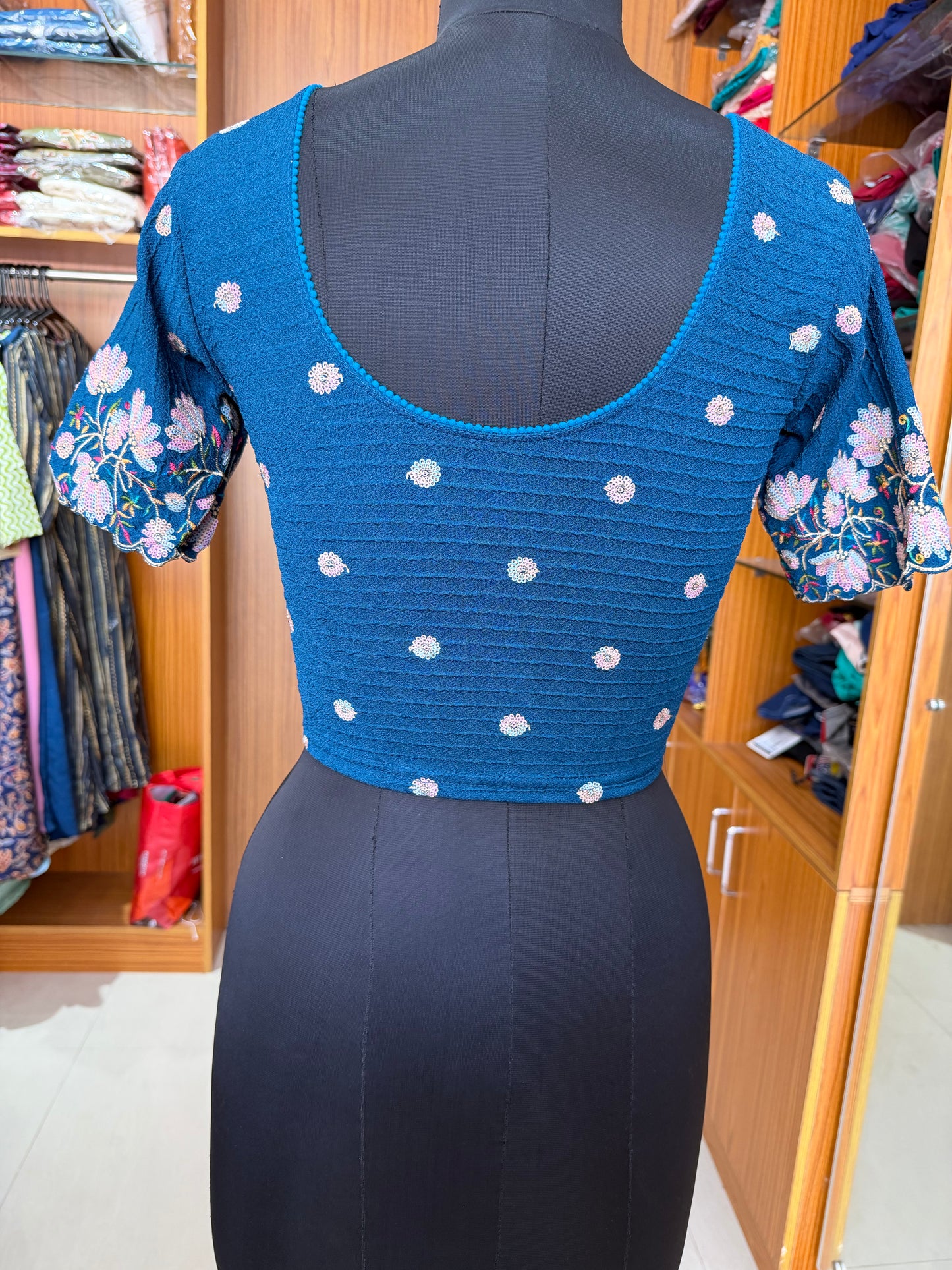 Stretchable Embroidered Readymade Blouse – Half Sleeves