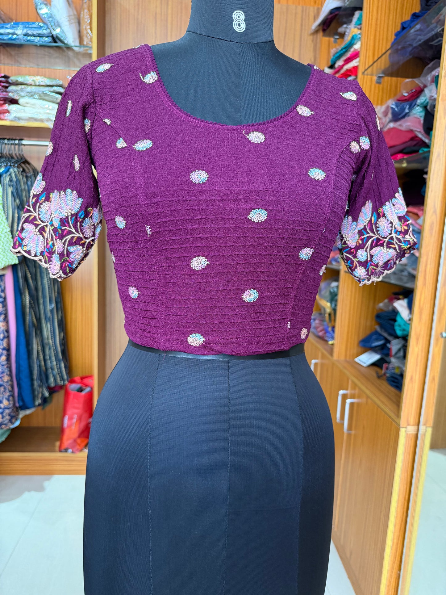 Stretchable Embroidered Readymade Blouse – Half Sleeves
