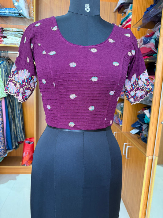 Stretchable Embroidered Readymade Blouse – Half Sleeves