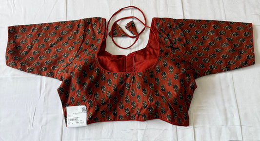 Cotton Printed Readymade Blouse with Sleeves – Rust Brown