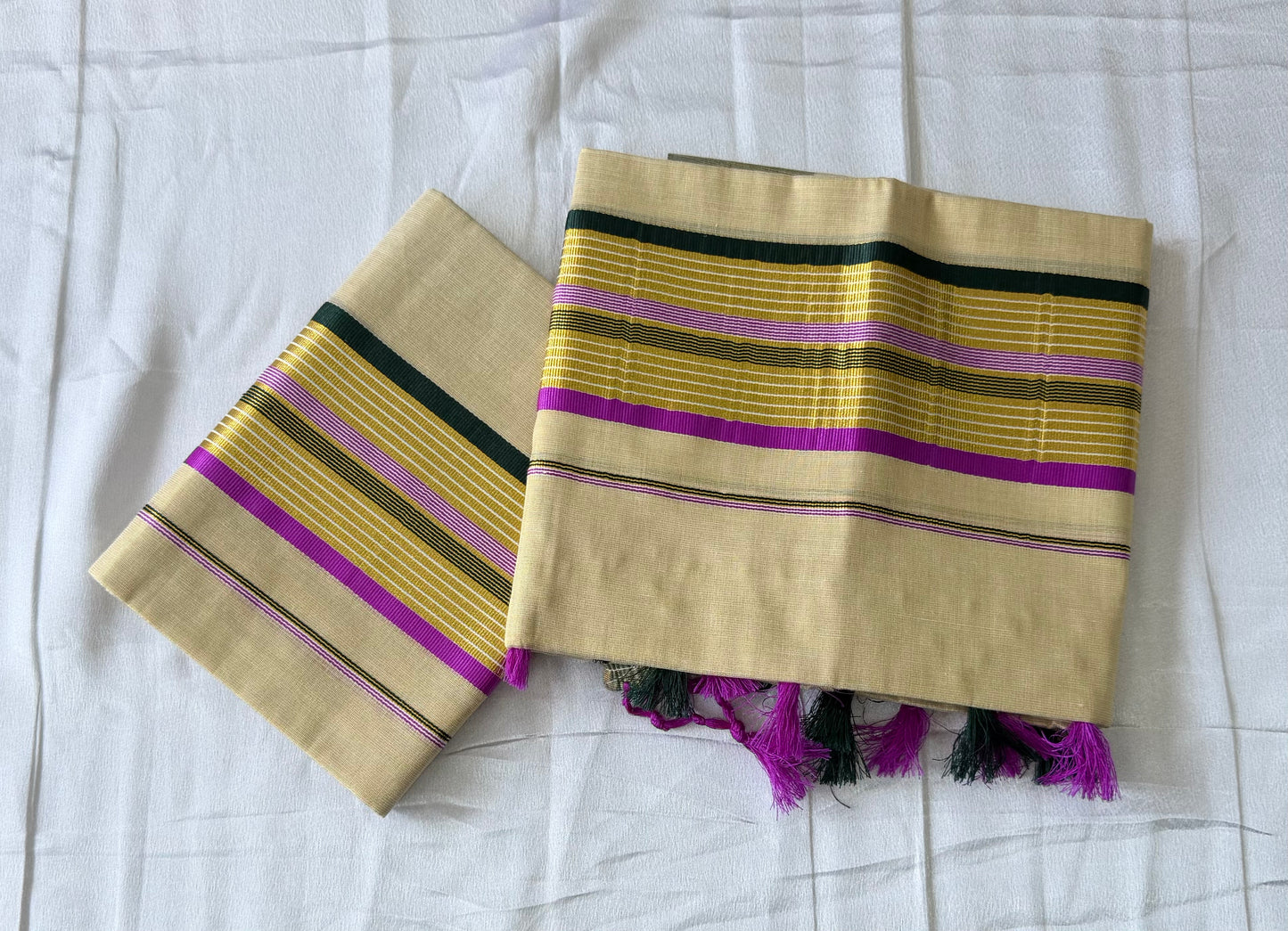Traditional Kerala Set Mundu (Mundum Neriyathum) | Premium Cotton with Purple & Gold Border