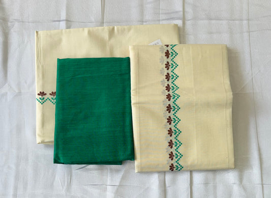 Printed Kerala Set Mundu with Blouse Material | Traditional Border Design | Premium Cotton