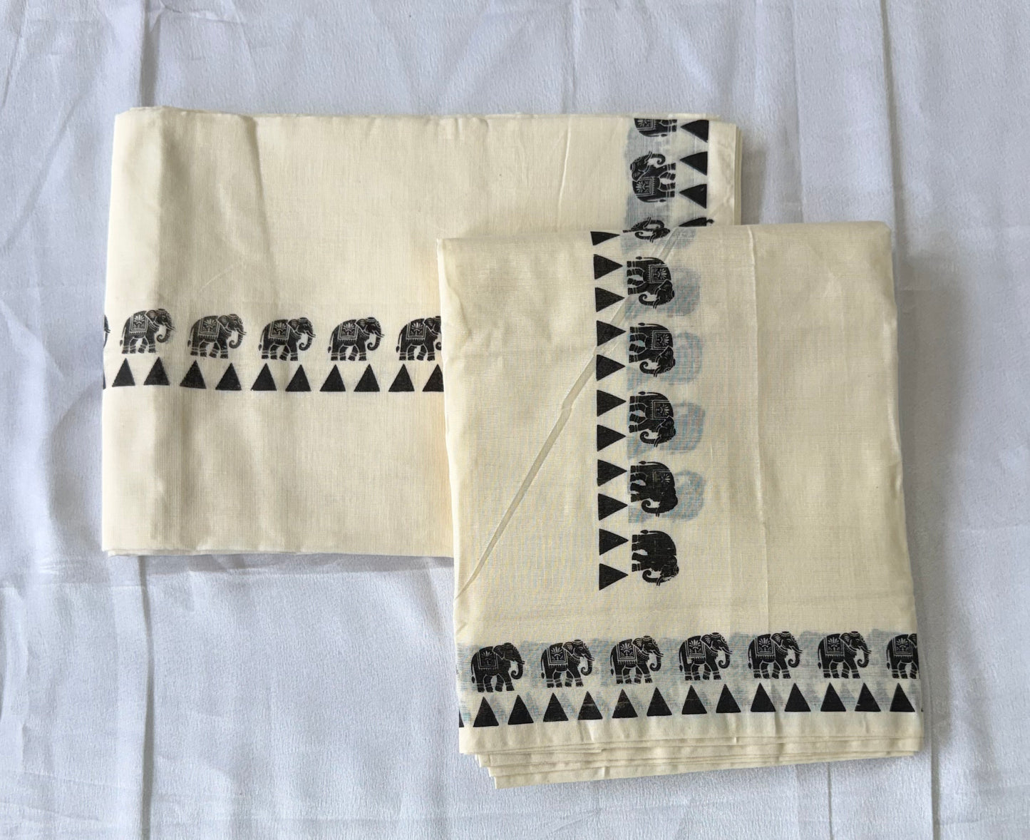 Elephant Design Kerala Set Mundu (Mundum Neriyathum) | Traditional Cotton Set | Onam Collection
