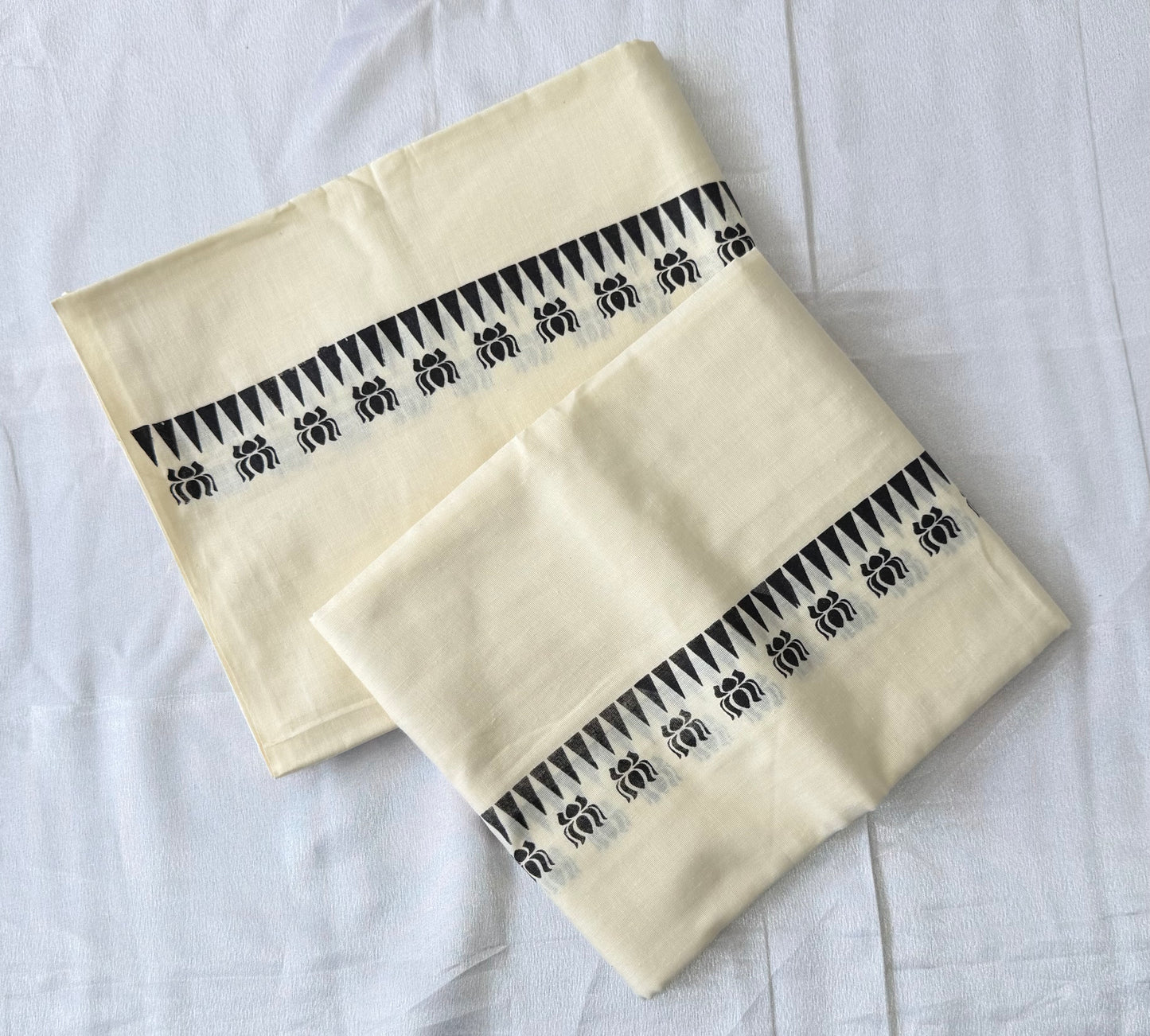 Lotus Design Kerala Set Mundu | Traditional Cotton Mundum Neriyathum | Onam Collection