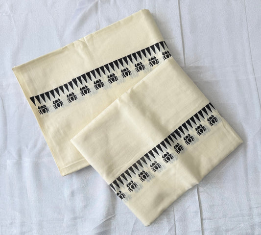 Lotus Design Kerala Set Mundu | Traditional Cotton Mundum Neriyathum | Onam Collection