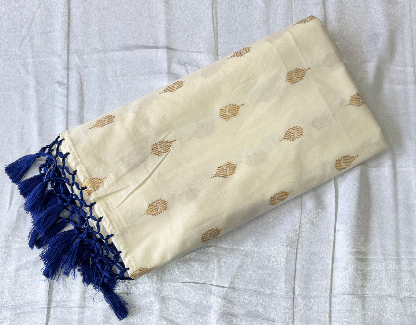 Kerala Set Saree with Attached Blouse Piece | Gold Leaf Butta Design | Premium Cotton Blend