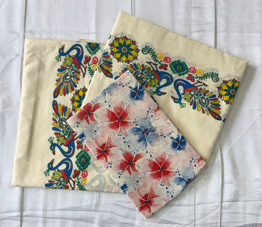 Peacock Printed Kerala Set Mundu with Blouse Material | Traditional Cotton | Premium Festive Wear