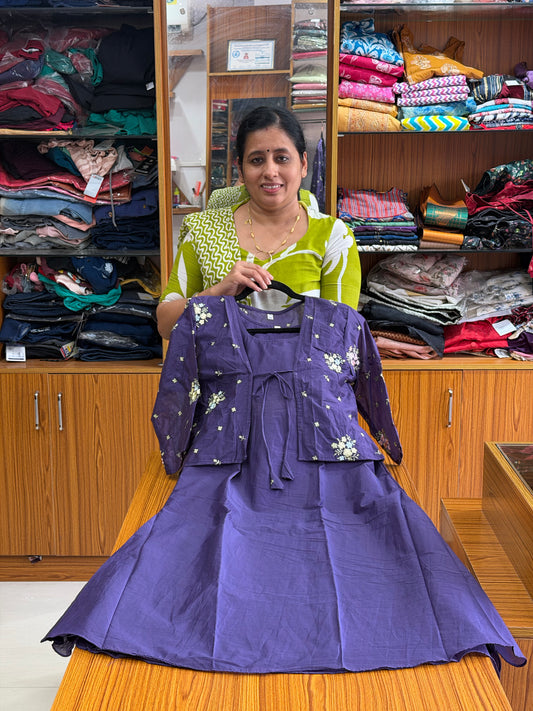 Purple Chanderi Silk Kurti with Embroidered Jacket for Women