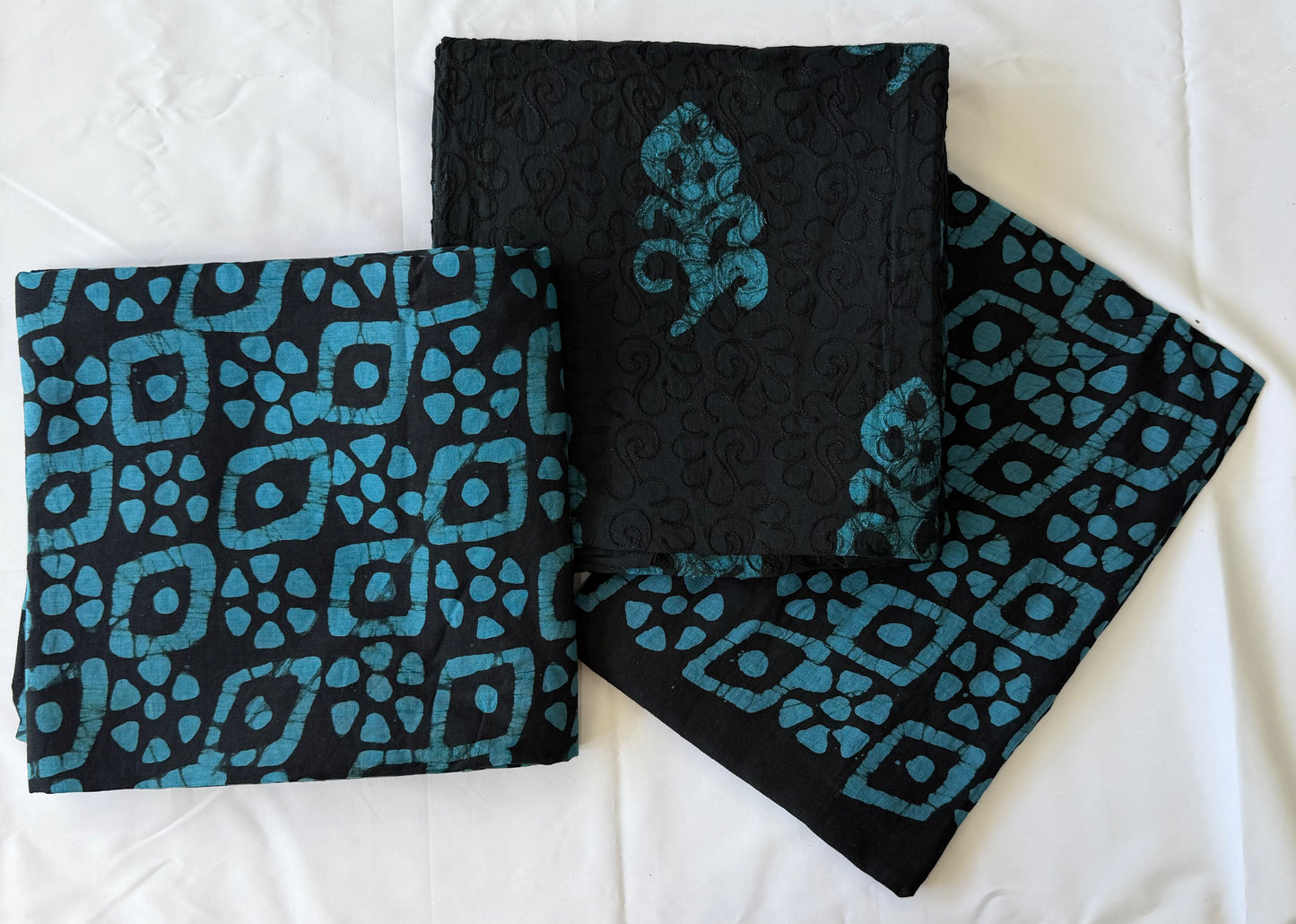3-Piece Cotton Chikankari Batik Print Dress Material Set