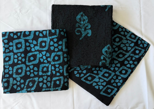 3-Piece Cotton Chikankari Batik Print Dress Material Set