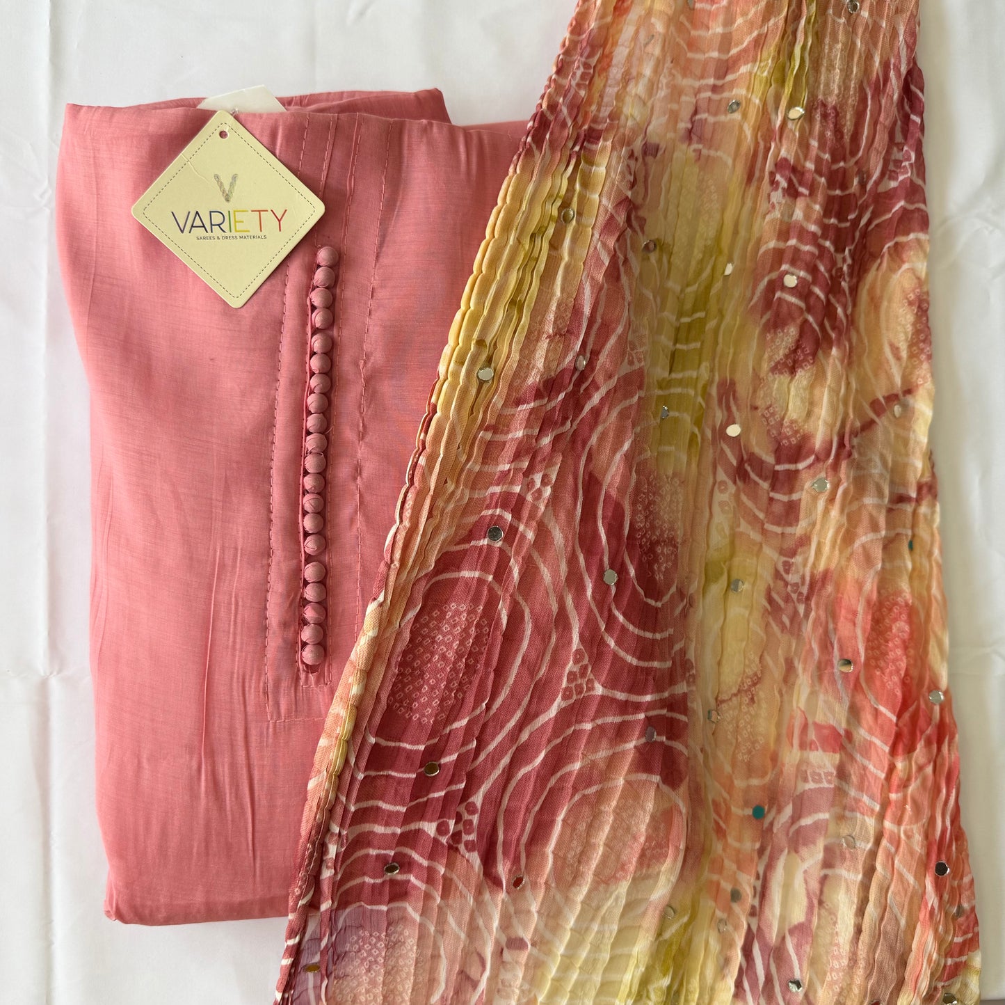 3-Piece Cotton Silk Blended Churidar Material Set with Printed Crinkle Dupatta