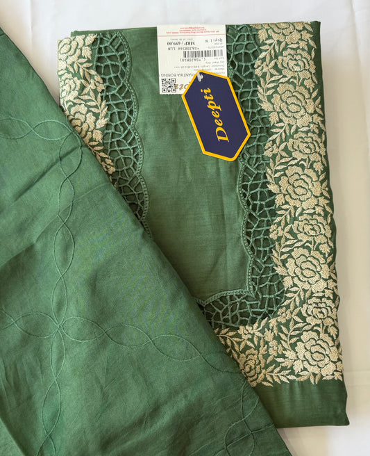 3-Piece Roman Silk Churidar Material Set with Embroidered Neck Design