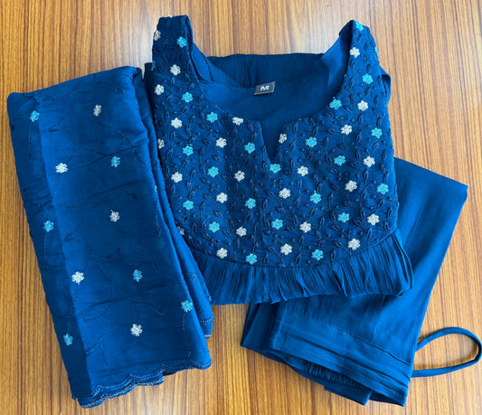 Mul Chanderi A-Line Embroidered 3-Piece Churidar Set