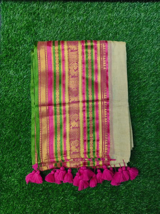 Traditional Mul Cotton Saree with Rich Zari Border & Blouse Piece