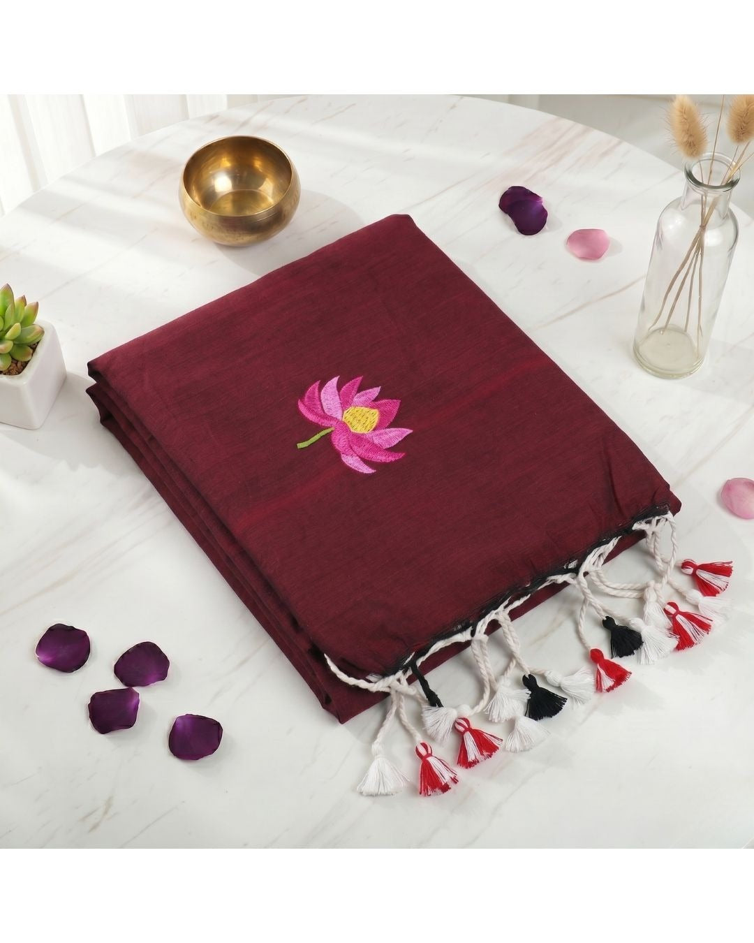 Khadi Saree with Lotus Embroidery