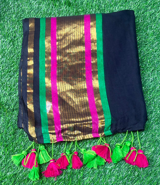 Mul Cotton Saree with Kanjivaram Border