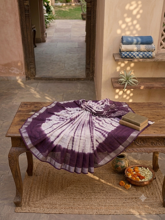 Plum & White Digital Printed Cotton Saree