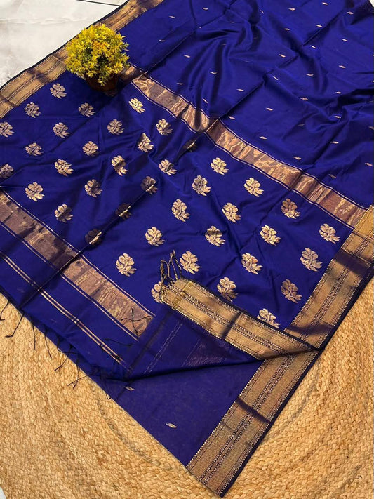 Maheshwari Cotton Silk Saree with Golden Zari Weaving & Buttas