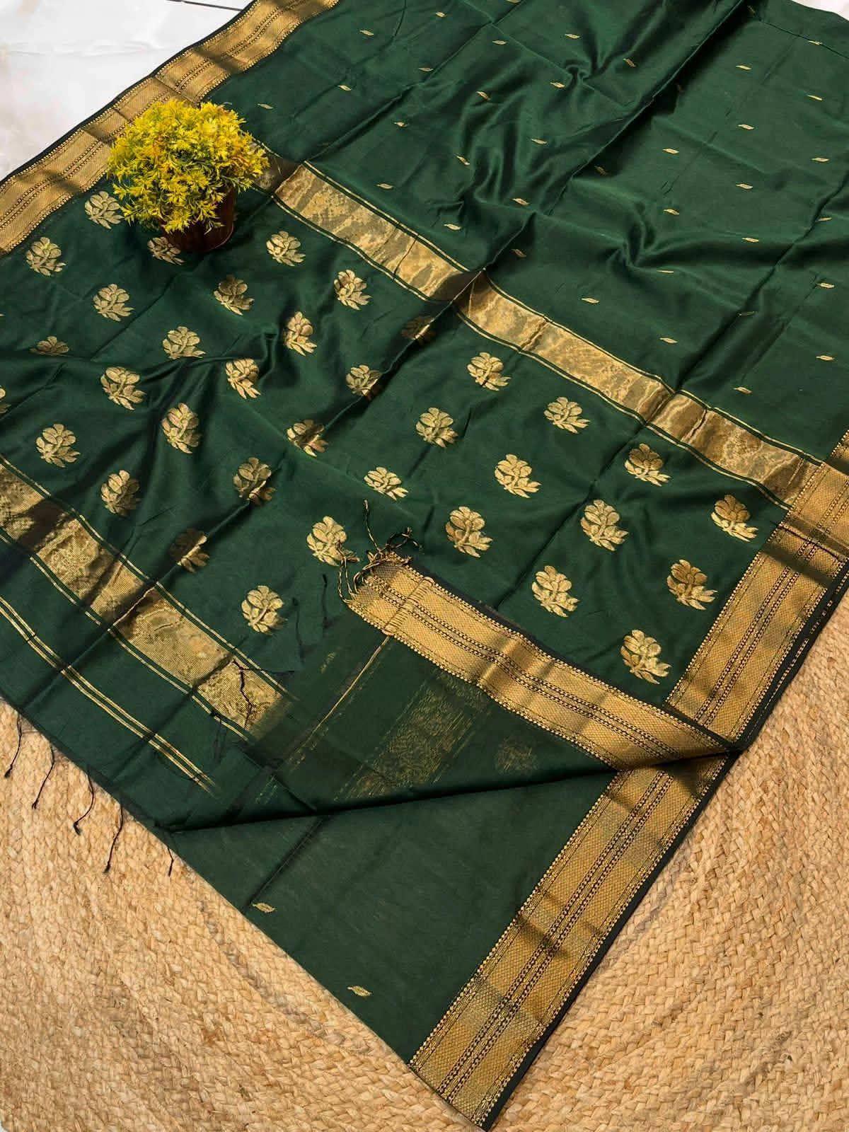 Maheshwari Cotton Silk Saree with Golden Zari Weaving & Buttas