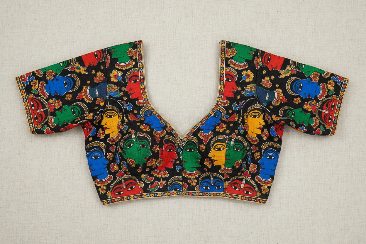Black Kalamkari Multi Colour Face Motif