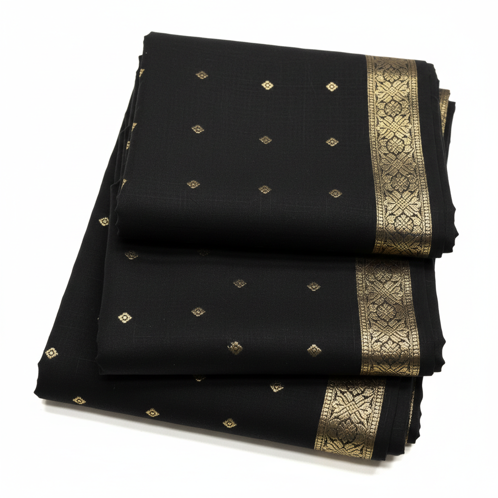 Black Maheshwari Silk Cotton Dress Material