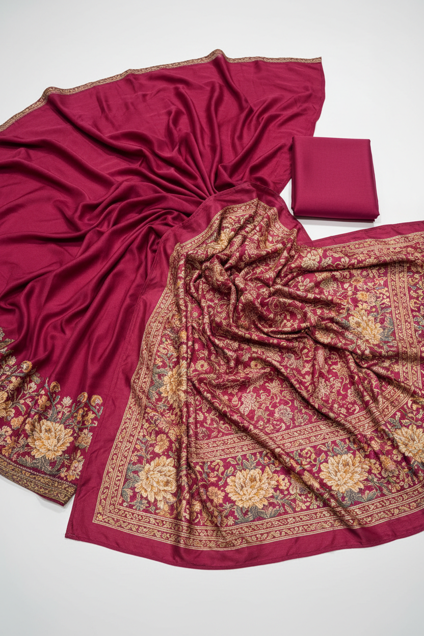 Dark Pink Viscous Silk Dress Material