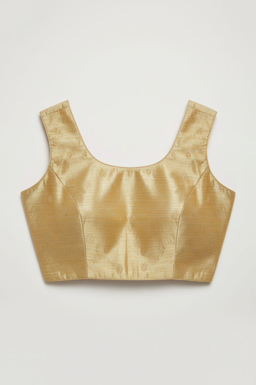 Gold Chanderi Sleeveless Tissue Blouse